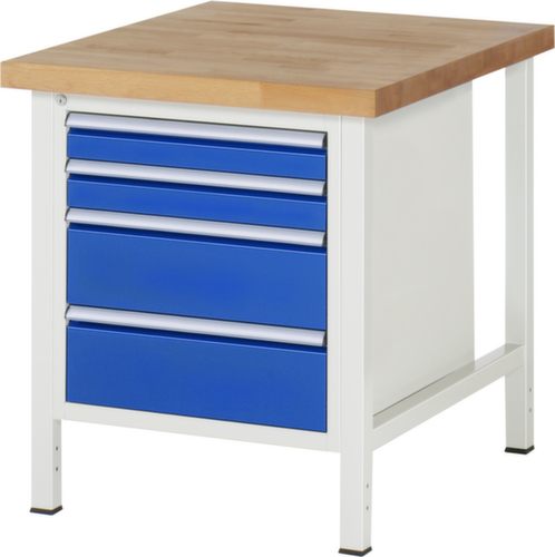 RAU Établi à hauteur réglable Serie 8000, 4 tiroirs, RAL7035 gris clair/RAL5010 bleu gentiane