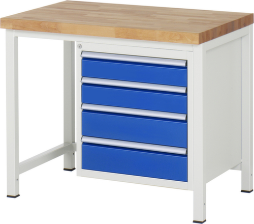 RAU Établi à hauteur réglable Serie 8000, 4 tiroirs, RAL7035 gris clair/RAL5010 bleu gentiane