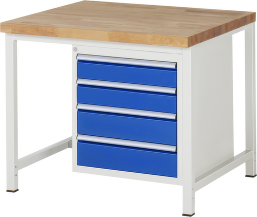RAU Établi à hauteur réglable Serie 8000, 4 tiroirs, RAL7035 gris clair/RAL5010 bleu gentiane