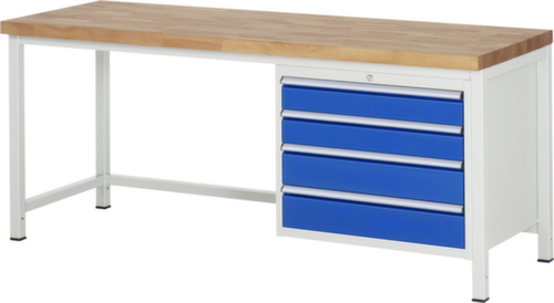RAU Établi à hauteur réglable Serie 8000, 4 tiroirs, RAL7035 gris clair/RAL5010 bleu gentiane