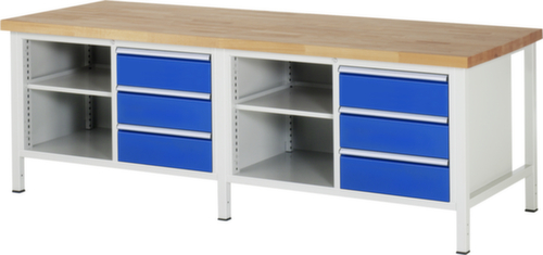 RAU Établi à hauteur réglable Serie 8000, 6 tiroirs, 4 tablettes, RAL7035 gris clair/RAL5010 bleu gentiane