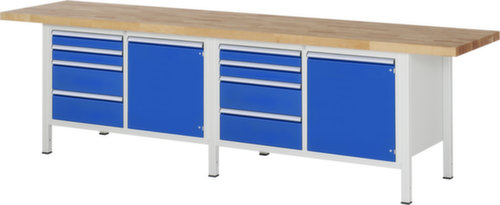 RAU Établi à hauteur réglable Serie 8000, 8 tiroirs, 2 armoires, RAL7035 gris clair/RAL5010 bleu gentiane