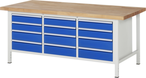 RAU Établi à hauteur réglable Serie 8000, 12 tiroirs, RAL7035 gris clair/RAL5010 bleu gentiane