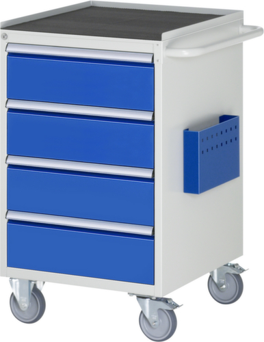 RAU Établi mobile Serie 7000, 4 tiroirs, 1 pochette pour documents, 1 barre de poussée, RAL7035 gris clair/RAL5010 bleu gentiane