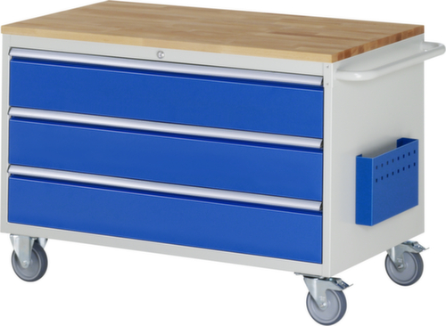 RAU Établi mobile Serie 7000, 3 tiroirs, 1 pochette pour documents, 1 barre de poussée, RAL7035 gris clair/RAL5010 bleu gentiane