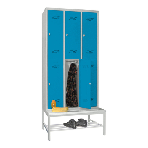 PAVOY Armoire vestiaire à deux niveaux Basis avec banc + 3x2 compartiments, largeur de compartiment 300 mm