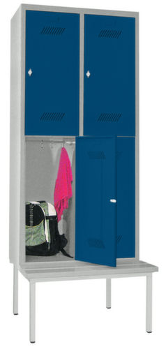 PAVOY Armoire vestiaire à deux niveaux Basis avec banc + 2x2 compartiments, largeur de compartiment 400 mm