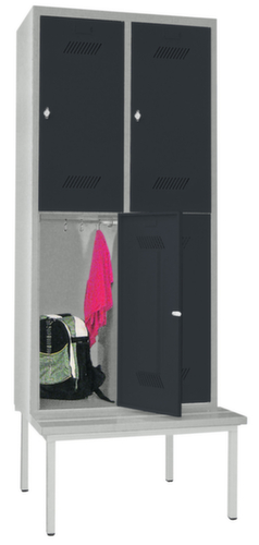 PAVOY Armoire vestiaire à deux niveaux Basis avec banc + 2x2 compartiments, largeur de compartiment 400 mm