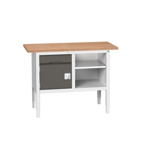 bott bloc établi à hauteur réglable verso, 1 tiroir, 1 armoire, 1 tablette, RAL7035 gris clair/RAL7016 gris anthracite