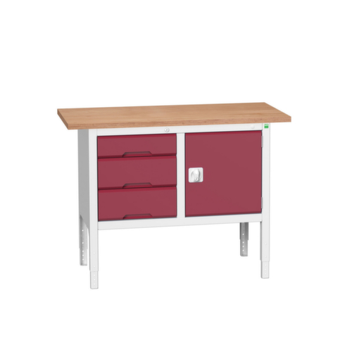 bott bloc établi à hauteur réglable verso, 3 tiroirs, 1 armoire, RAL7035 gris clair/RAL3004 rouge pourpre