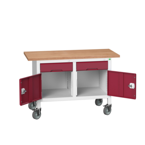 bott Bloc établi mobile verso, 2 tiroirs, 2 armoires, RAL7035 gris clair/RAL3004 rouge pourpre
