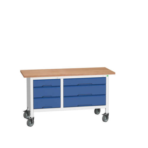 bott Bloc établi mobile verso, 6 tiroirs, RAL7035 gris clair/RAL5010 bleu gentiane