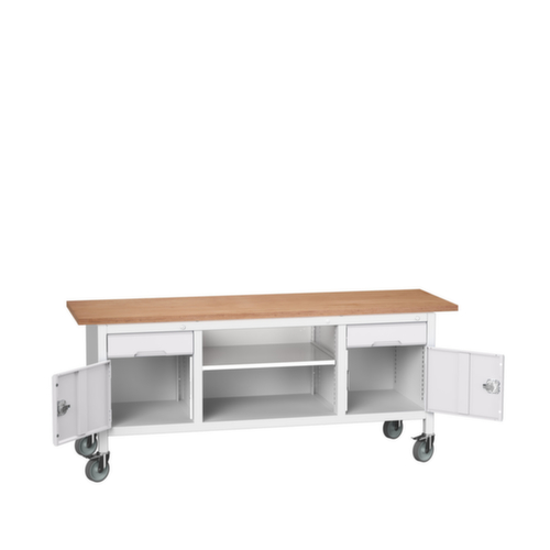 bott Bloc établi mobile verso, 2 tiroirs, 2 armoires, 1 tablette, RAL7035 gris clair/RAL7035 gris clair