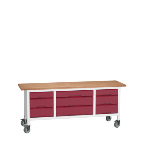 bott Bloc établi mobile verso, 9 tiroirs, RAL7035 gris clair/RAL3004 rouge pourpre