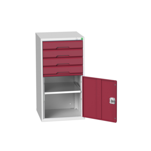 bott armoire à tiroirs verso avec porte battante, 4 tiroir(s), RAL7035 gris clair/RAL3004 rouge pourpre