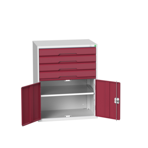 bott armoire à tiroirs verso avec porte battante, 4 tiroir(s), RAL7035 gris clair/RAL3004 rouge pourpre