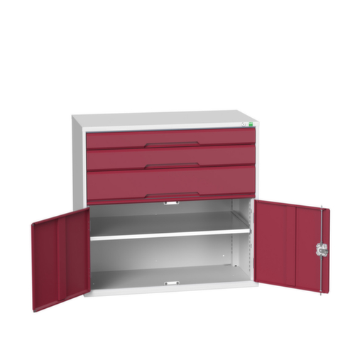bott armoire à tiroirs verso avec porte battante, 3 tiroir(s), RAL7035 gris clair/RAL3004 rouge pourpre