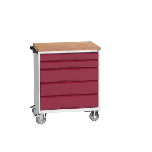 bott Chariot à outils verso, 5 tiroirs, RAL7035 gris clair/RAL3004 rouge pourpre