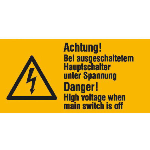 panneau d'avertissement combiné SafetyMarking® sur feuille « Attention ! Sous tension lorsque l'interrupteur principal est désactivé »