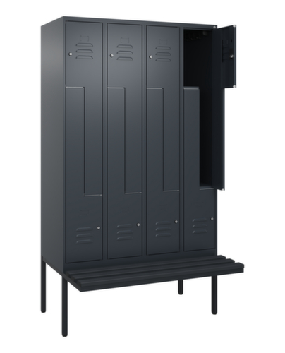 C+P Armoire vestiaire Z Classic Plus avec banc intégré, largeur de compartiment 300 mm