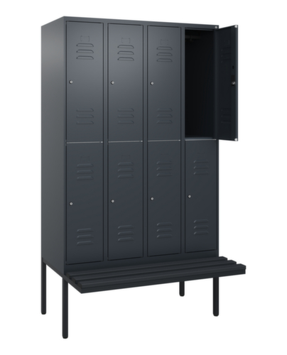 C+P Armoire vestiaire à deux niveaux Classic Plus avec banc, largeur de compartiment 300 mm