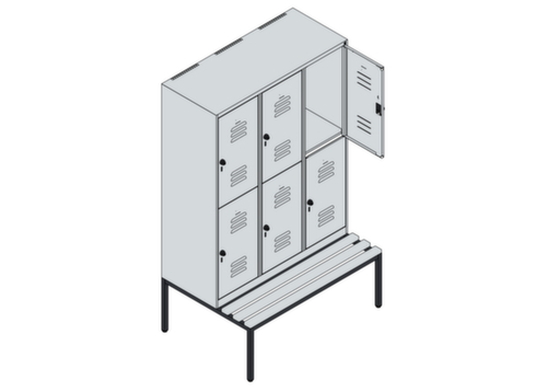 C+P Armoire vestiaire à deux niveaux Classic Plus avec banc, largeur de compartiment 400 mm