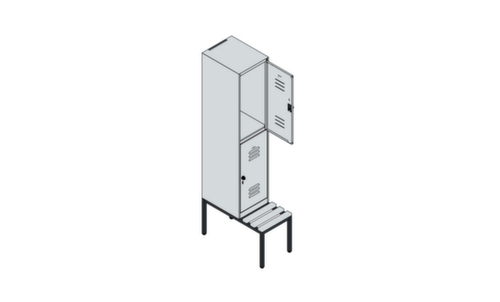 C+P Armoire vestiaire à deux niveaux Classic Plus avec banc, largeur de compartiment 400 mm