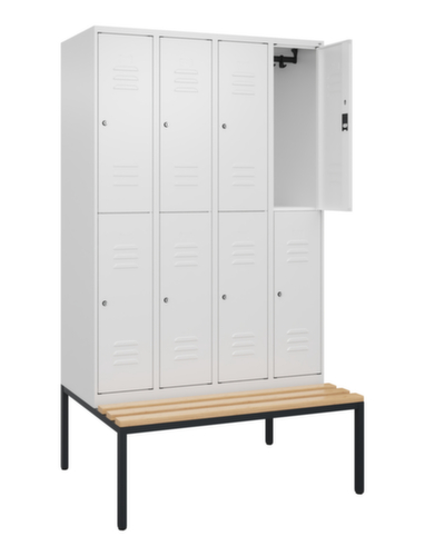 C+P Armoire vestiaire à deux niveaux Classic Plus avec banc, largeur de compartiment 300 mm