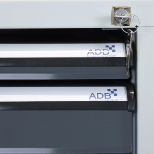 Établi avec plateau en hêtre massif, 4 tiroirs, 1 tablette, RAL7016 gris anthracite/RAL7016 gris anthracite