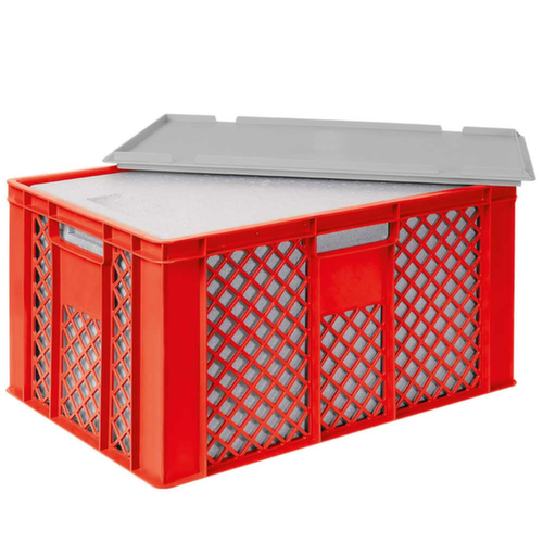 Bac gerbable norme Europe avec boîte isotherme, rouge, capacité 63 l, couvercle indépendant pour boîte isotherme
