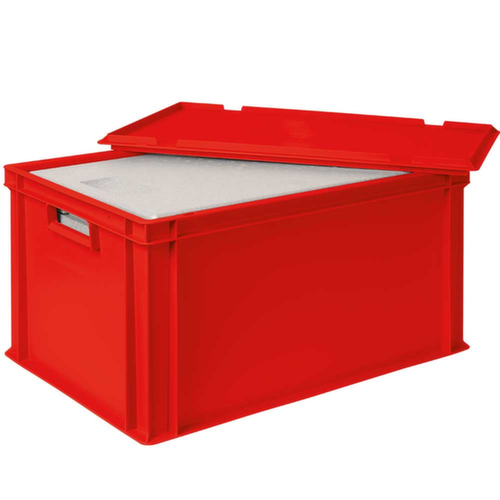 Bac gerbable norme Europe avec boîte isotherme, rouge, capacité 65 l, couvercle indépendant pour boîte isotherme
