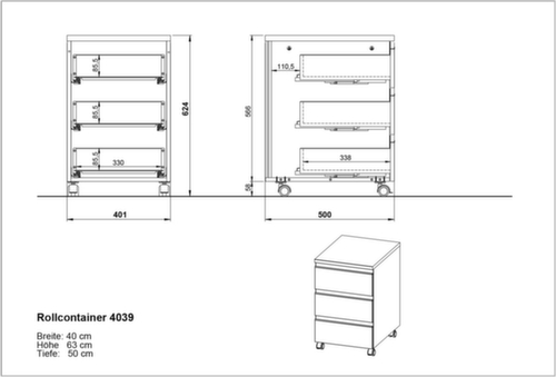 Caisson mobile 4039, 3 tiroir(s), graphite/graphite