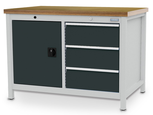 Bedrunka + Hirth Bloc établi, 3 tiroirs, 1 armoire, RAL7035 gris clair/RAL7016 gris anthracite