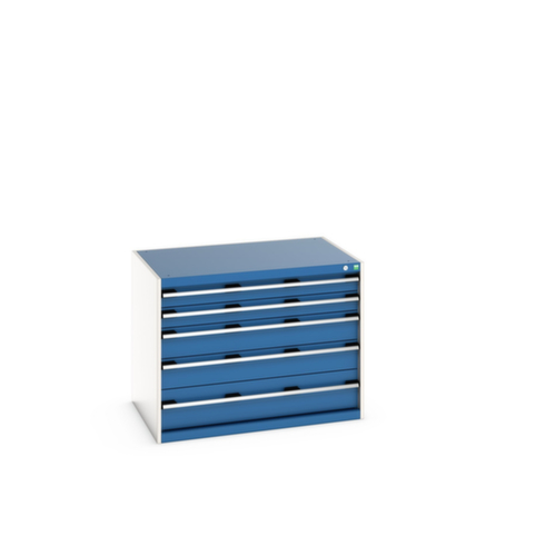 bott Armoire à tiroirs cubio surface de base 1050x750 mm, 5 tiroir(s), RAL7035 gris clair/RAL5010 bleu gentiane