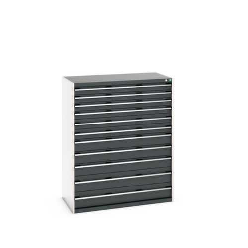 bott Armoire à tiroirs cubio surface de base 1300x750 mm, 11 tiroir(s), RAL7035 gris clair/RAL7016 gris anthracite
