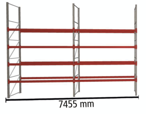 META Rayonnage à palettes MULTIPAL pour 40 palettes, largeur 7455 mm, 5 niveaux de stockage