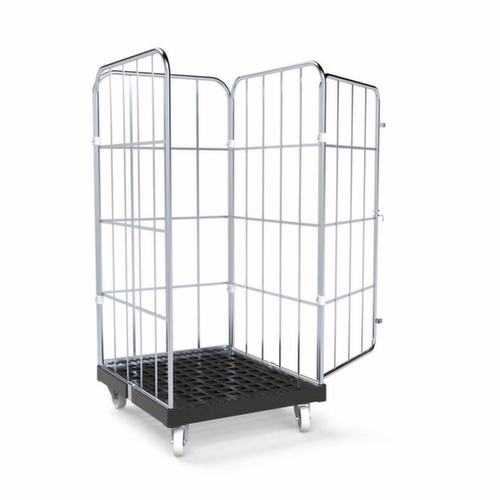 Bac sur roulettes BASICline avec 3 parois et porte, force 500 kg, longueur x largeur 845 x 724 mm