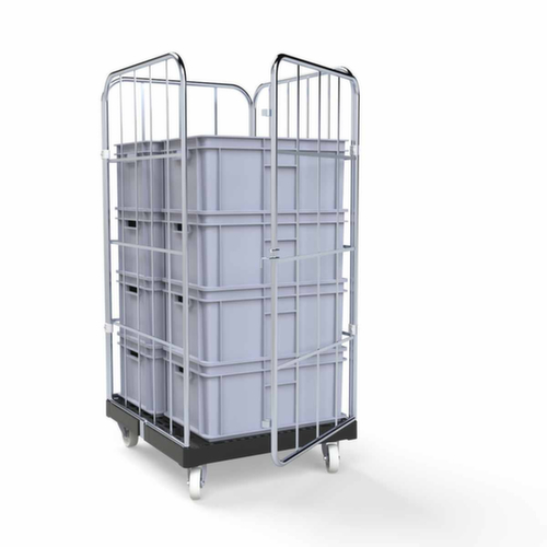 Bac sur roulettes BASICline avec 3 parois et porte, force 500 kg, longueur x largeur 845 x 724 mm