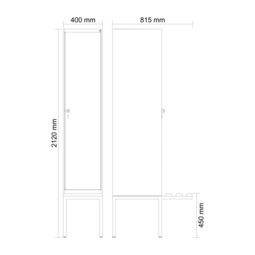 C+P Armoire vestiaire Evolo PLUS avec banc suspendu, largeur de compartiment 400 mm