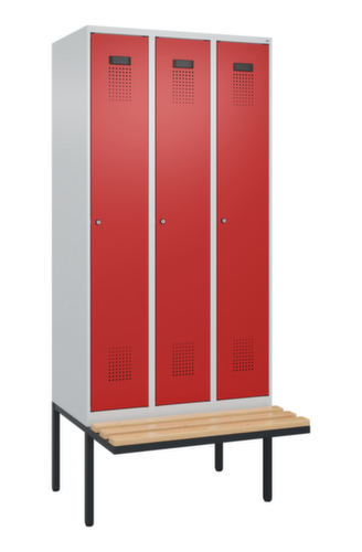 C+P armoire vestiaire en noir et blanc Evolo PLUS avec banc, largeur de compartiment 300 mm