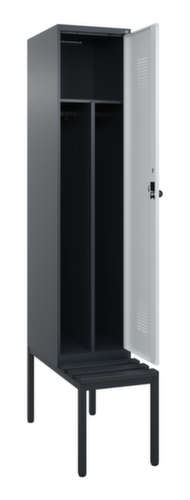 C+P armoire vestiaire en noir et blanc Evolo PLUS avec banc, largeur de compartiment 400 mm