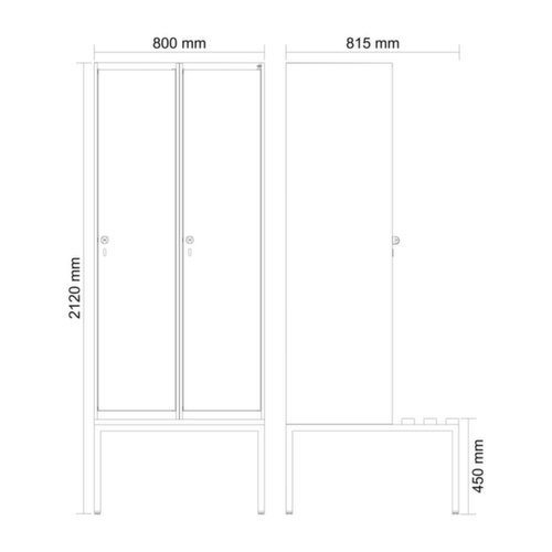 C+P Armoire vestiaire Evolo PLUS avec banc, largeur de compartiment 400 mm