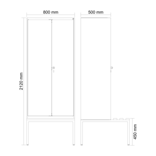 C+P armoire vestiaire en noir et blanc Evolo PLUS avec double compartiment et banc, largeur de compartiment 400 mm