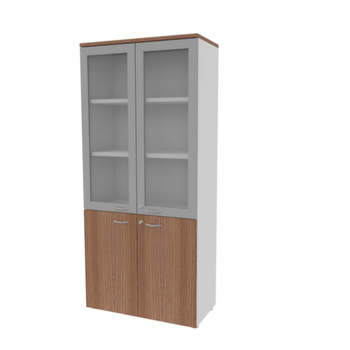 Quadrifoglio Armoire vitrée combinée Practika avec portes vitrées et cadre, 5 hauteurs des classeurs, corps blanc