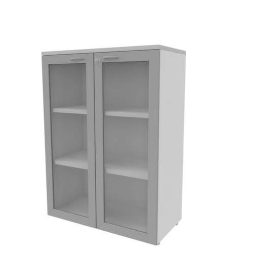 Quadrifoglio Armoire à portes vitrées Practika, 3 hauteurs des classeurs, corps blanc/gris