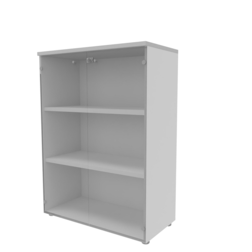 Quadrifoglio Armoire de bureau à portes vitrées Practika avec portes sans cadre, 3 hauteurs des classeurs, corps blanc/gris