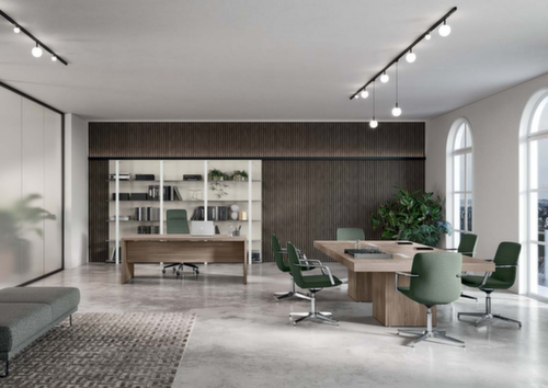 Quadrifoglio Table de conférence T45 avec piètement cubique, largeur x profondeur 1400 x 1400 mm, panneau orme