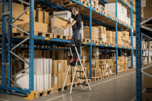 Hailo Escabeau utilisation d'un côté TopLine L100 avec étrier de sécurité extensible, 4 marches en tôle striée ultra profondes