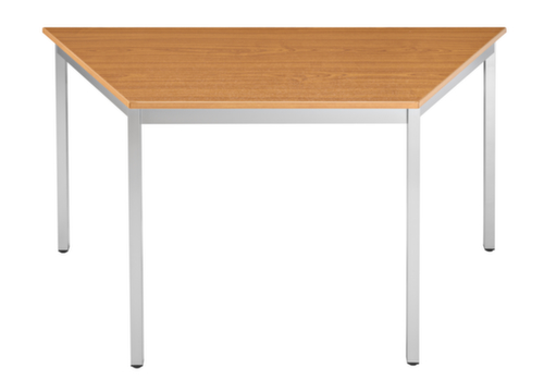 Table polyvalente trapézoïdale en tube carré, largeur x profondeur 1400 x 595 mm, panneau cerisier