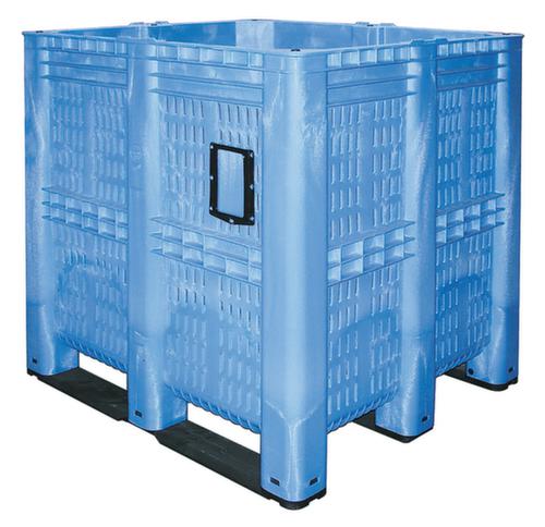 Méga-container 7 fois empilable + parois perforées, capacité 1400 l, bleu, patins  L